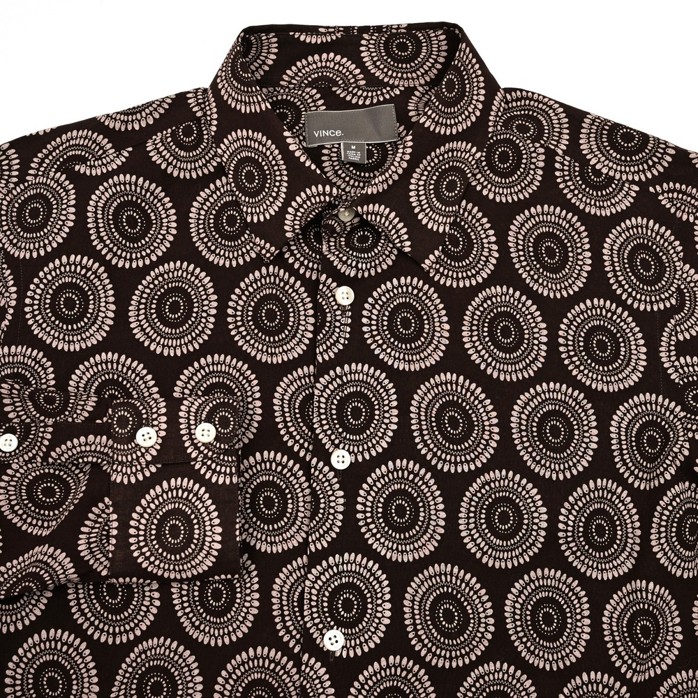 Vince Men's Medium Button‎ Up L/S Shirt Geometric Casual Soft Lightweight Preppy